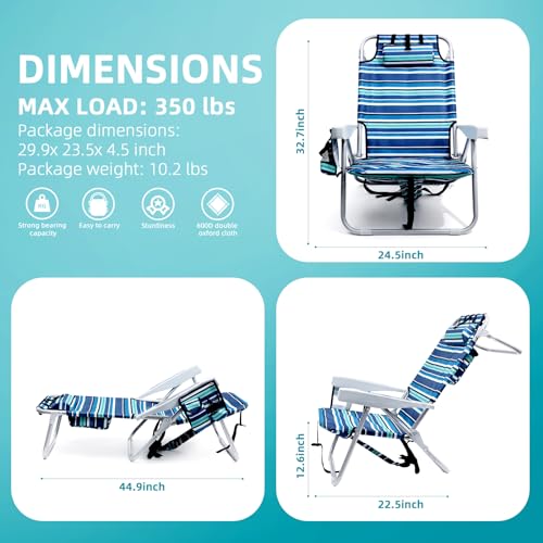 Yestomo 4-Position Backpack Beach Chair with Cooler Pouch