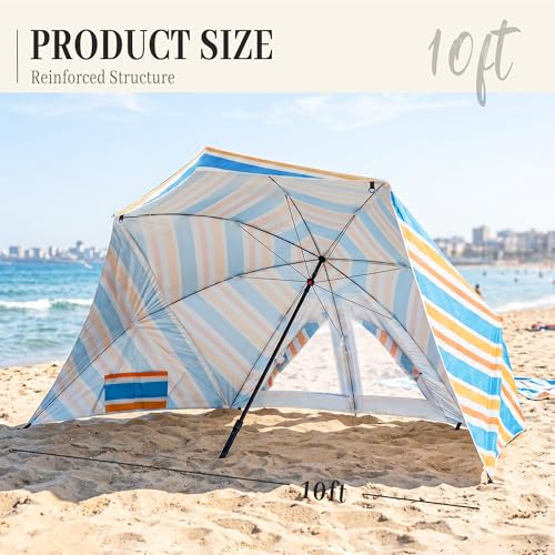 UPWELL UPF 50+ Portable Beach Canopy with Sand Pockets