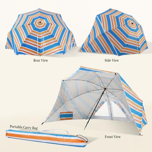 UPWELL UPF 50+ Portable Beach Canopy with Sand Pockets