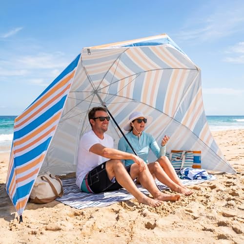 UPWELL UPF 50+ Portable Beach Canopy with Sand Pockets