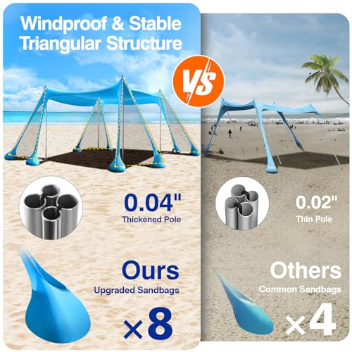 Rhino Valley UPF 50+ Beach Canopy with Sandbags & Poles