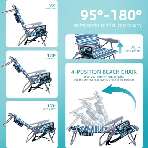 Yestomo 4-Position Backpack Beach Chair with Cooler Pouch
