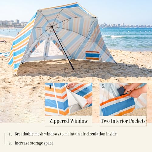 UPWELL UPF 50+ Portable Beach Canopy with Sand Pockets