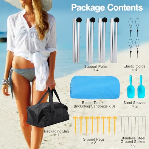 Rhino Valley UPF 50+ Beach Canopy with Sandbags & Poles