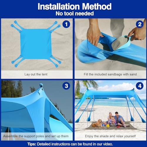 Rhino Valley UPF 50+ Beach Canopy with Sandbags & Poles