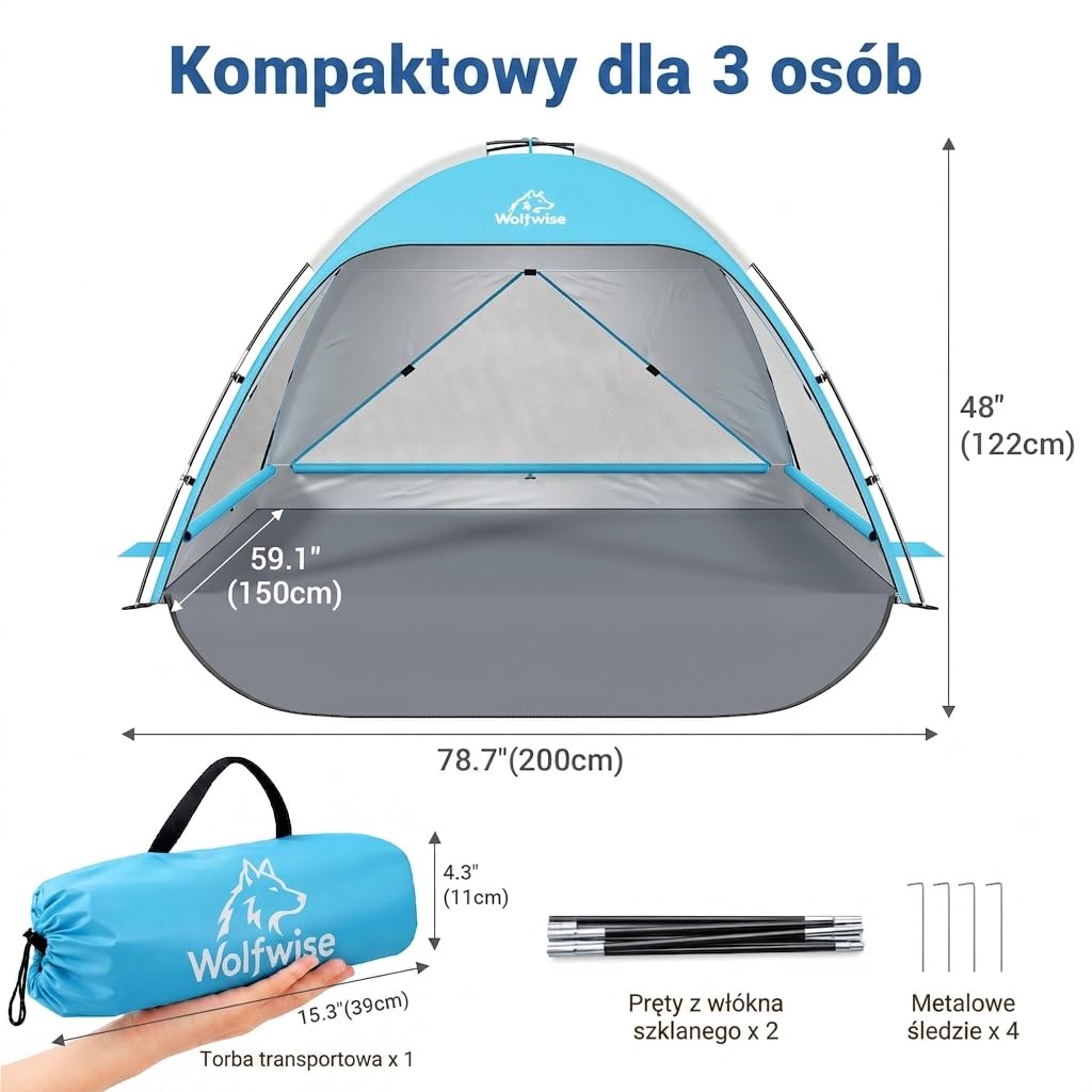 WolfWise Portable Beach Tent & Large Sunshade Cabana