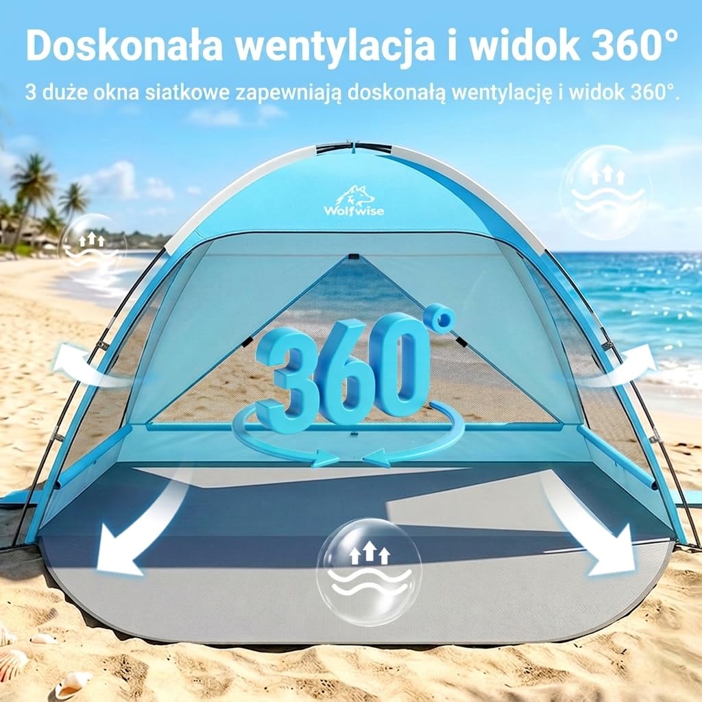 WolfWise Portable Beach Tent & Large Sunshade Cabana