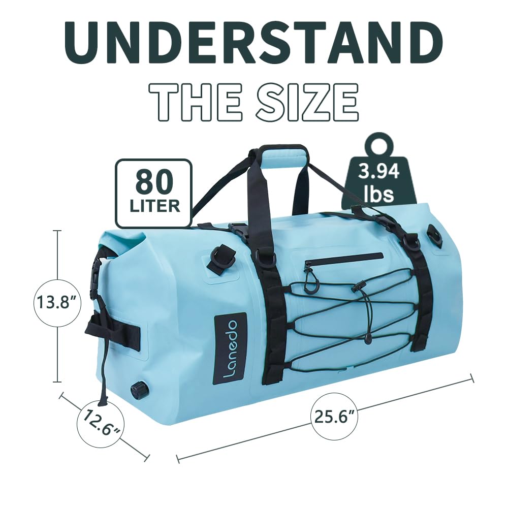 Lanedo 80L Dry Bag Large Waterproof Bag Roll-Top Heavy Duty Fishing Duffel Bag with Durable Straps & Handles for Kayaking Paddle boarding Boating Rafting Fishing Canoeing Camping