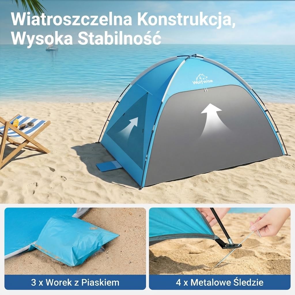 WolfWise Portable Beach Tent & Large Sunshade Cabana