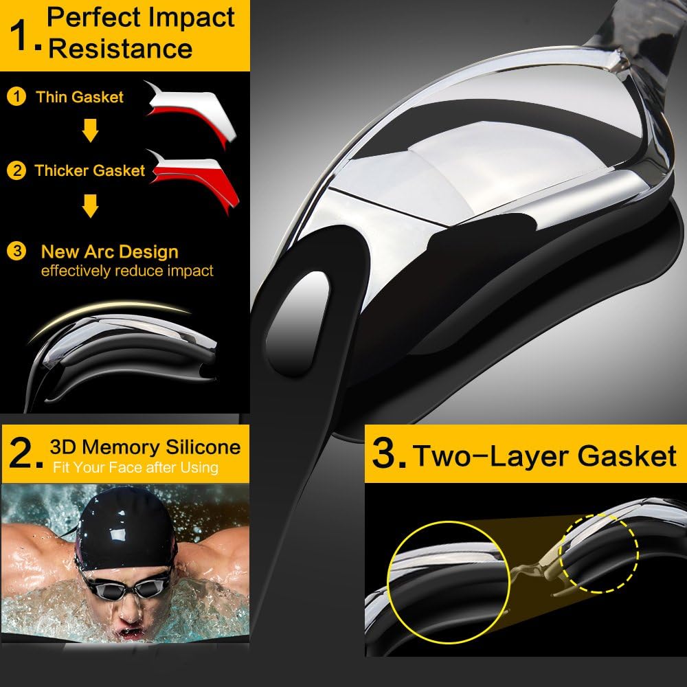 Hurdilen Swim Goggles Set with Cap, Nose Clip & Earplugs