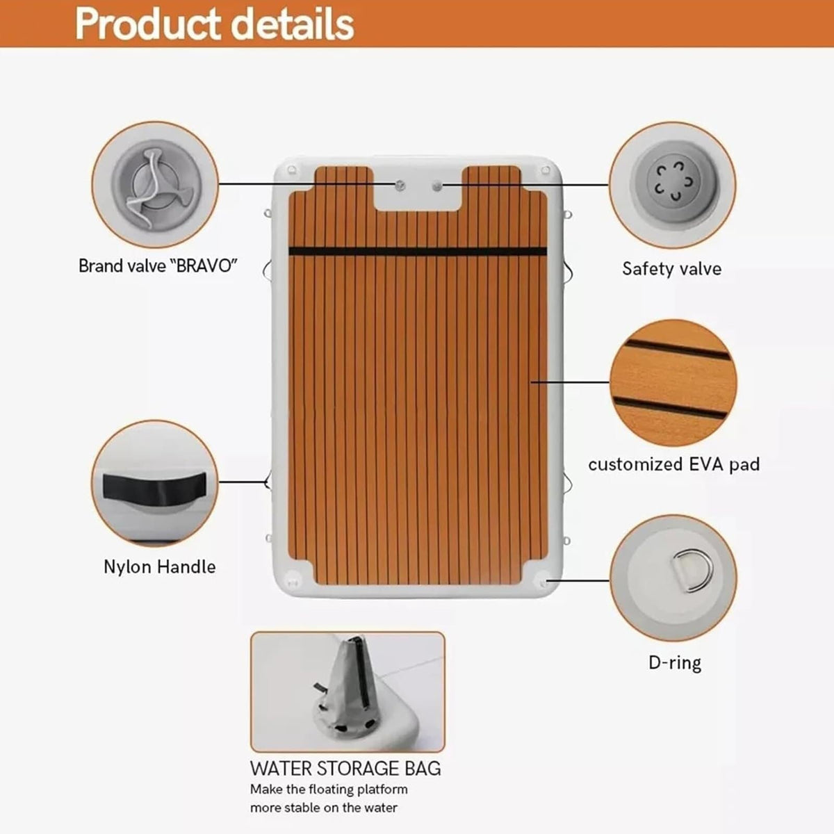 Wood-Grain Non-Slip Inflatable Floating Dock Platform