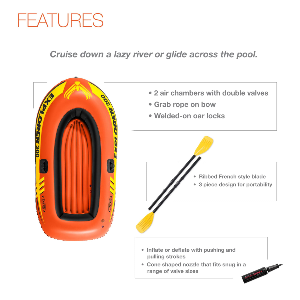 INTEX Explorer Compact Inflatable Boat with Dual Air Chambers