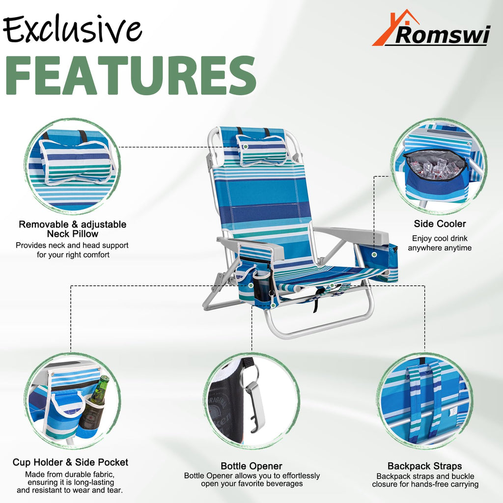 Romswi Extra-Wide Beach Chair for Outdoor Relaxation