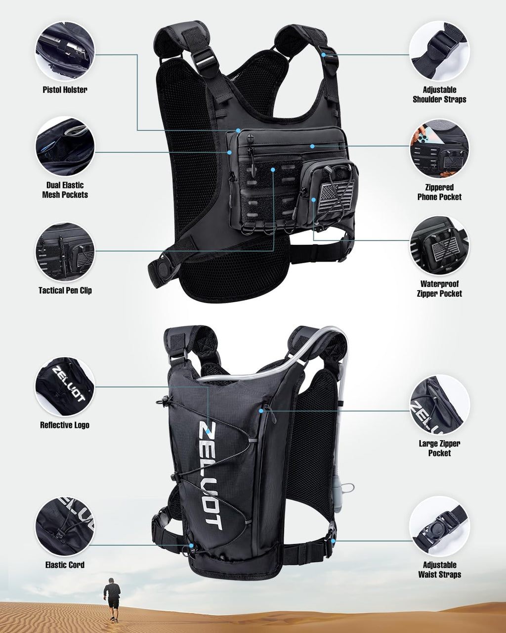 Zelvot Lightweight Hydration Running Vest with 2L Water Bladder