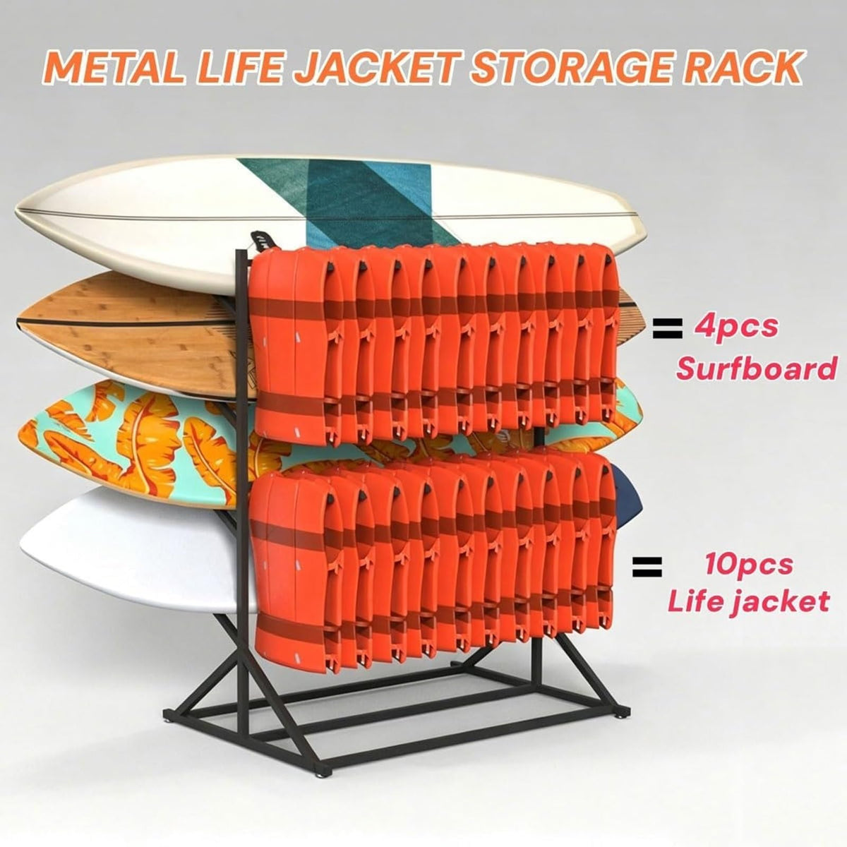 2-Tier Commercial Life Vest & Surfboard Display Rack