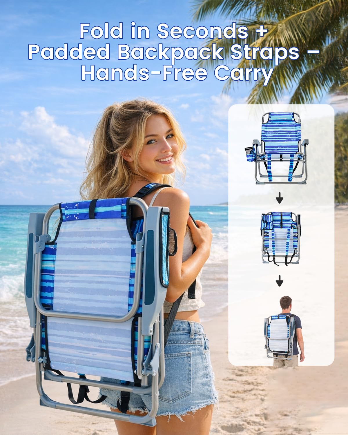 GVDV 4-Position Backpack Beach Chair with Cup Holder