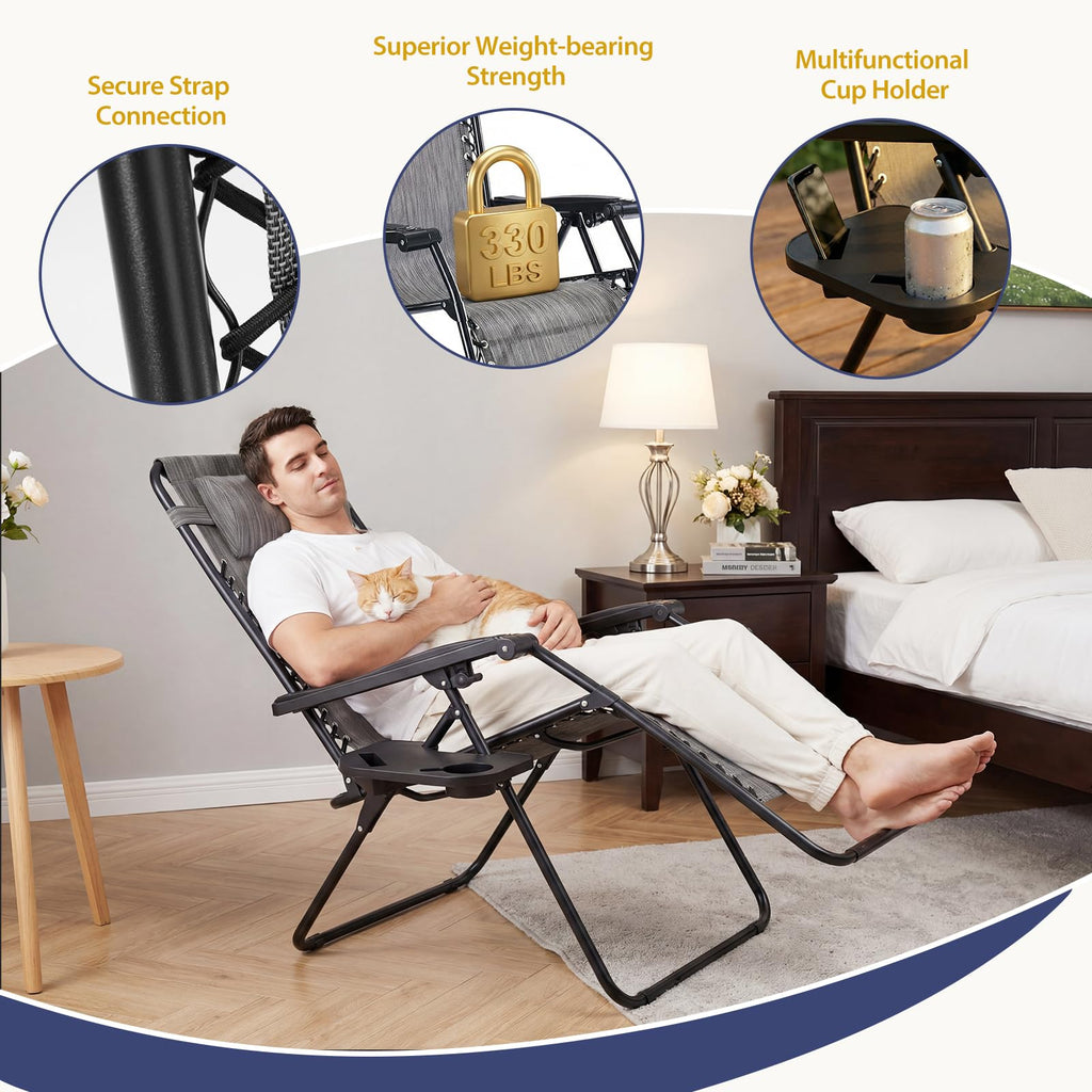 Sweetcrispy Zero Gravity Recliner Chairs with Cup Holders, 2-Pack