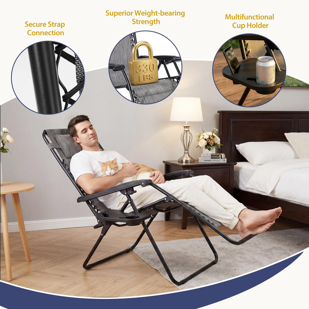 Sweetcrispy Zero Gravity Recliner Chairs with Cup Holders, 2-Pack