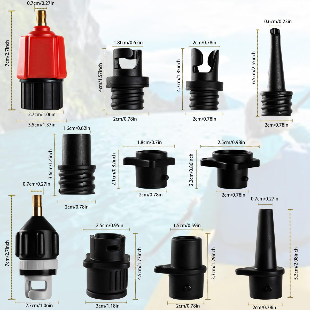 CANIPHA SUP Pump Adapter Set with 9 Air Nozzles