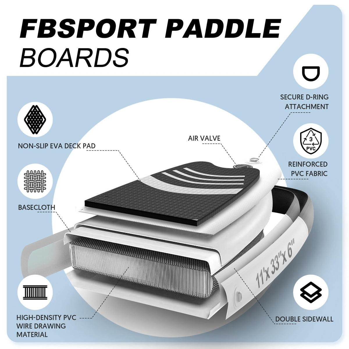 FBSPORT 11-Ft Inflatable Stand-Up Paddle Board Set