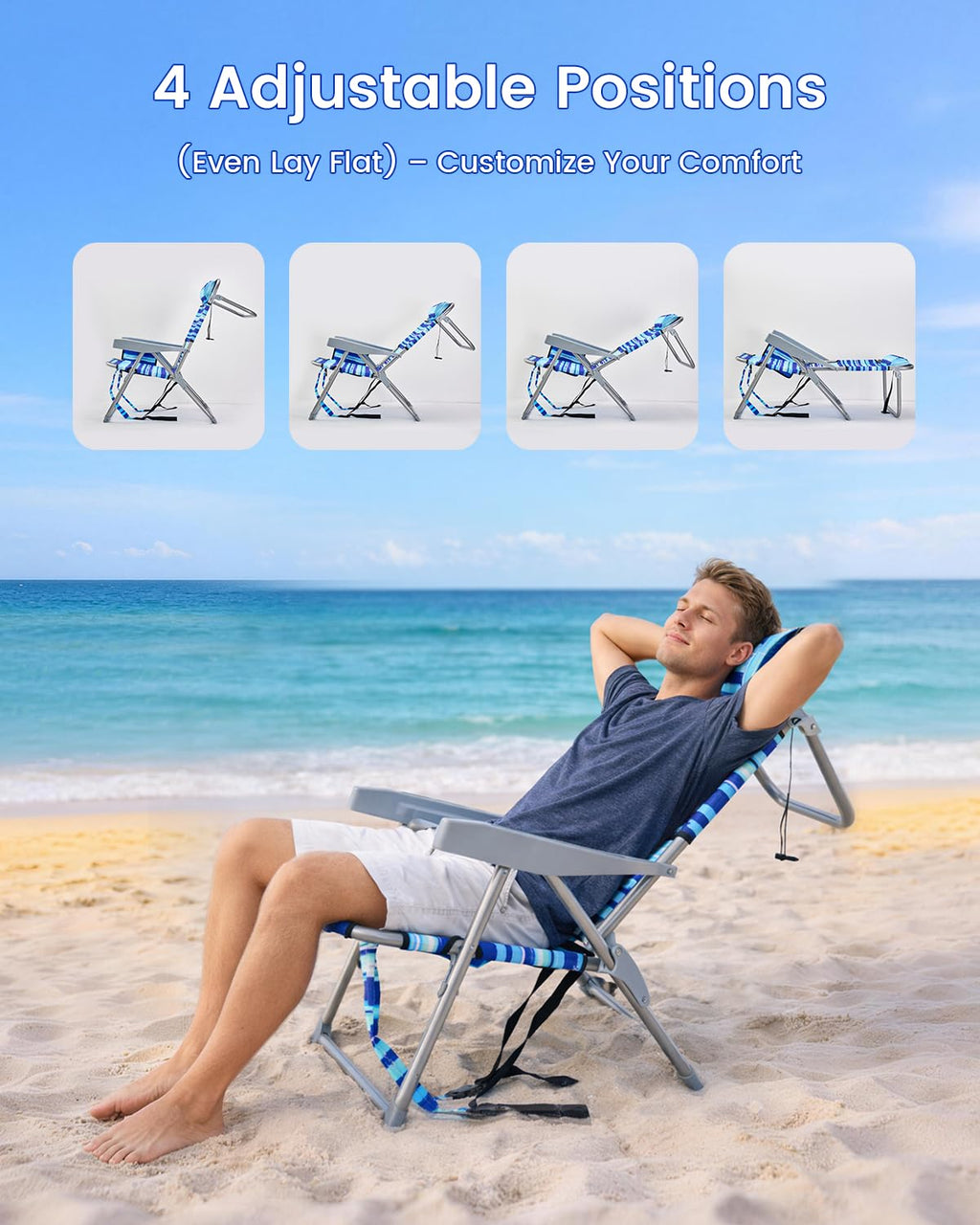 GVDV 4-Position Backpack Beach Chair with Cup Holder
