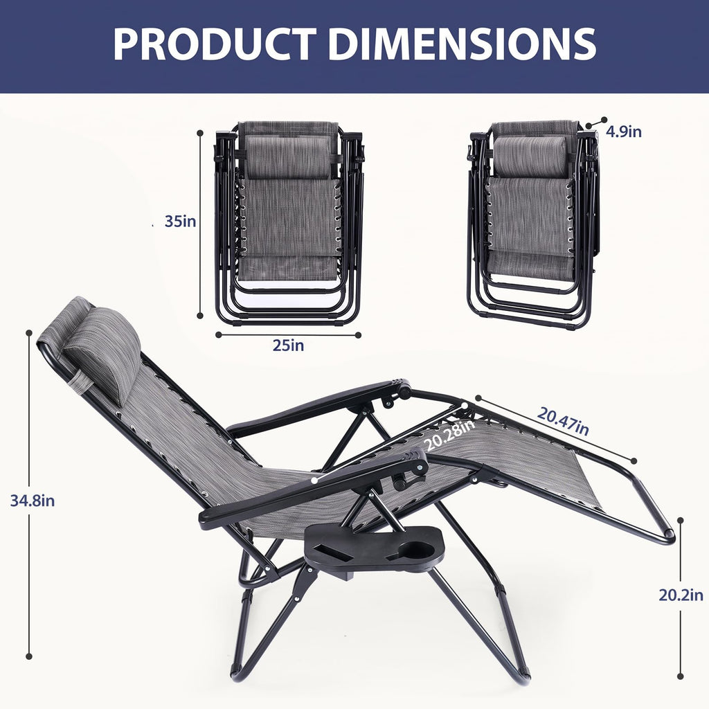 Sweetcrispy Zero Gravity Recliner Chairs with Cup Holders, 2-Pack