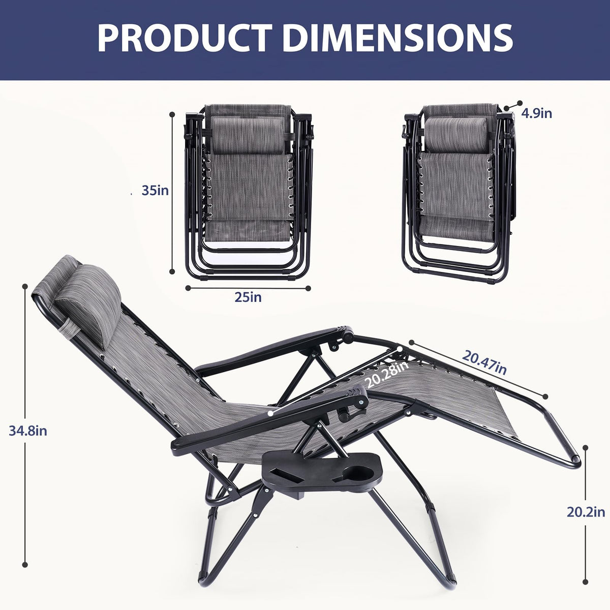 Sweetcrispy Zero Gravity Recliner Chairs with Cup Holders, 2-Pack
