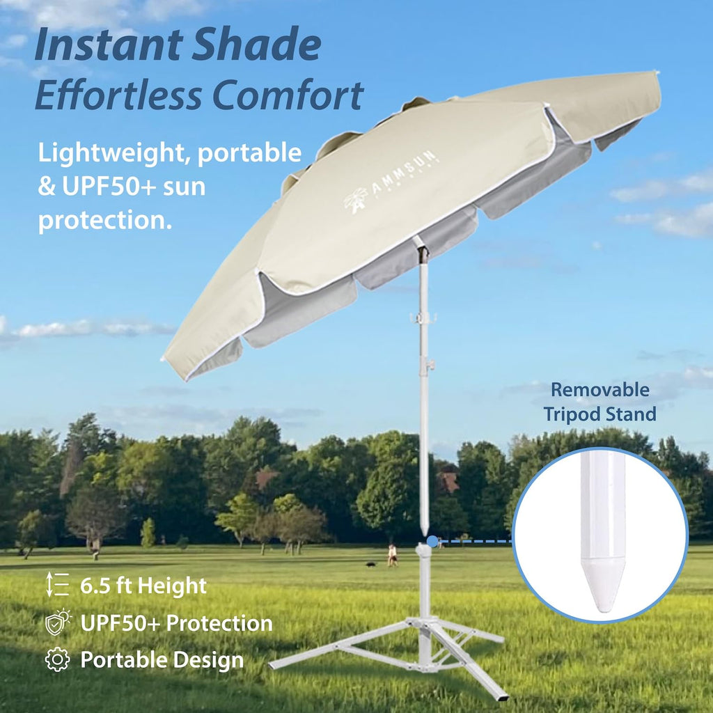 AMMSUN 6.5-Ft Portable Shade Umbrella with Stand