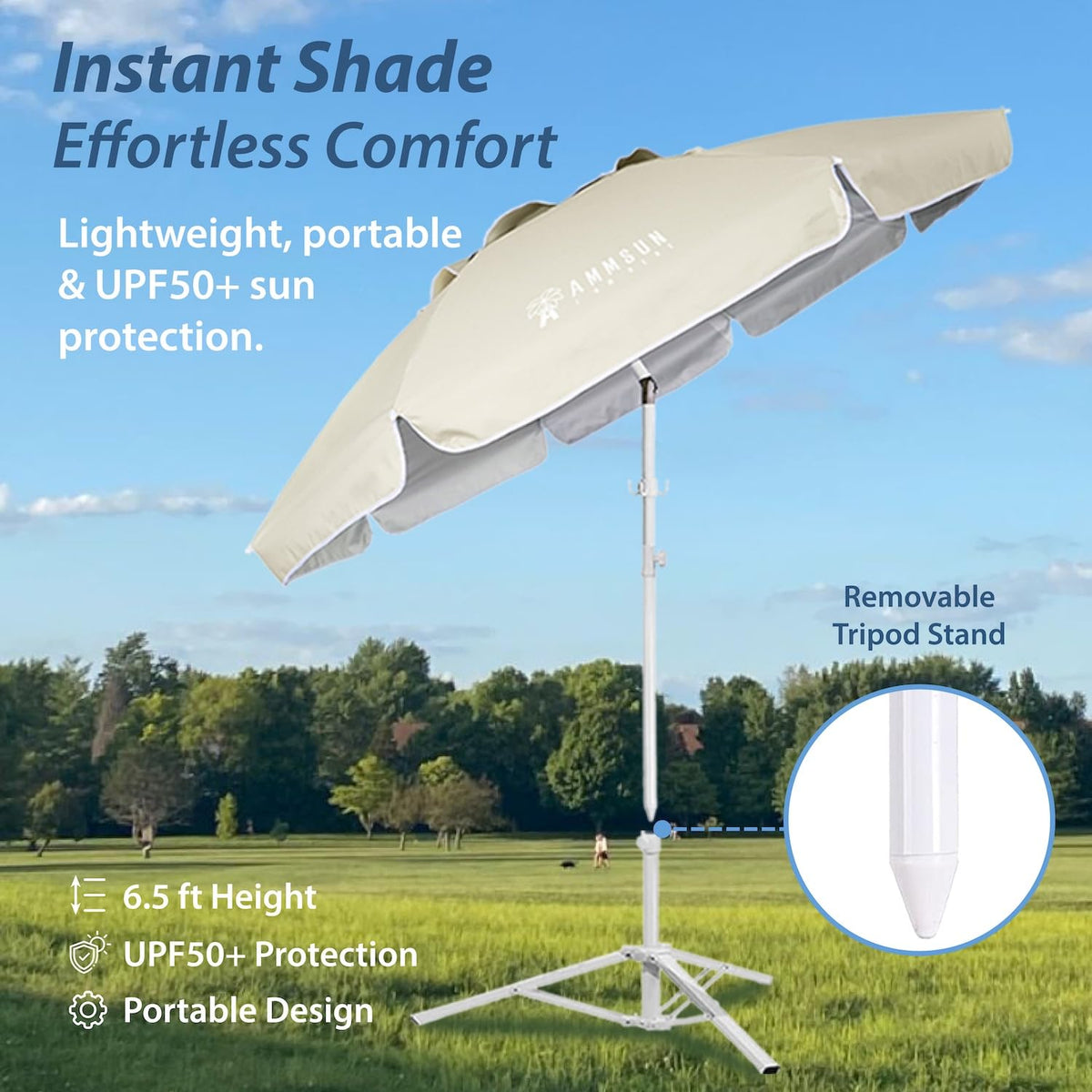 AMMSUN 6.5-Ft Portable Shade Umbrella with Stand