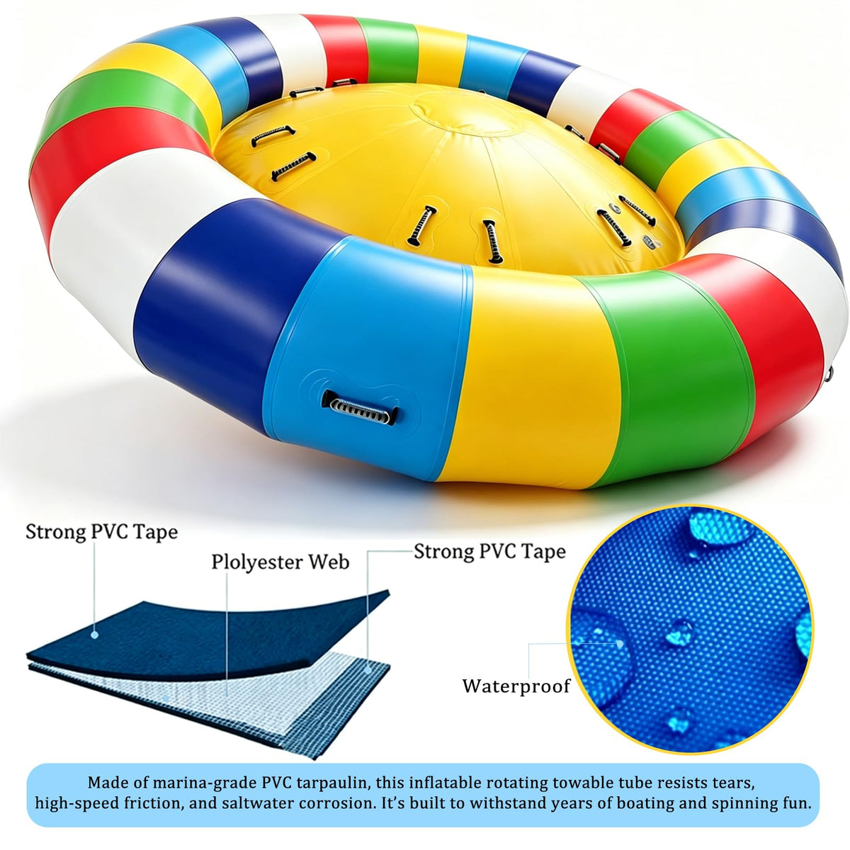TONKOUM 6-Person Inflatable Spinning UFO Towable Tube