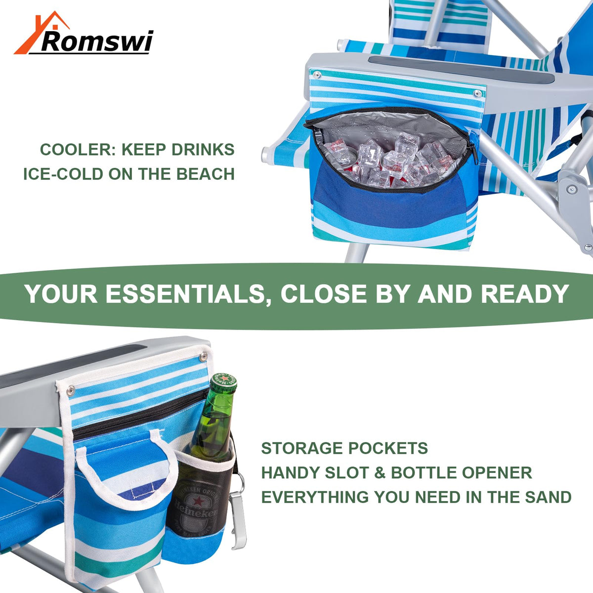 Romswi Extra-Wide Beach Chair for Outdoor Relaxation
