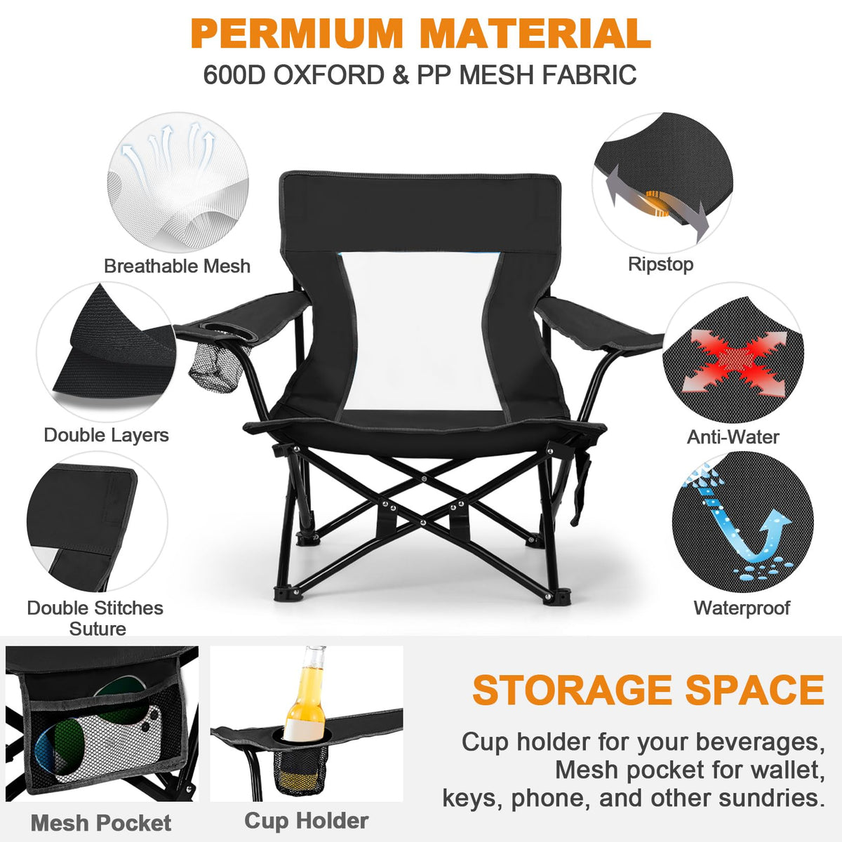 Joyfair Adult Folding Beach & Camping Chairs, 2-Pack