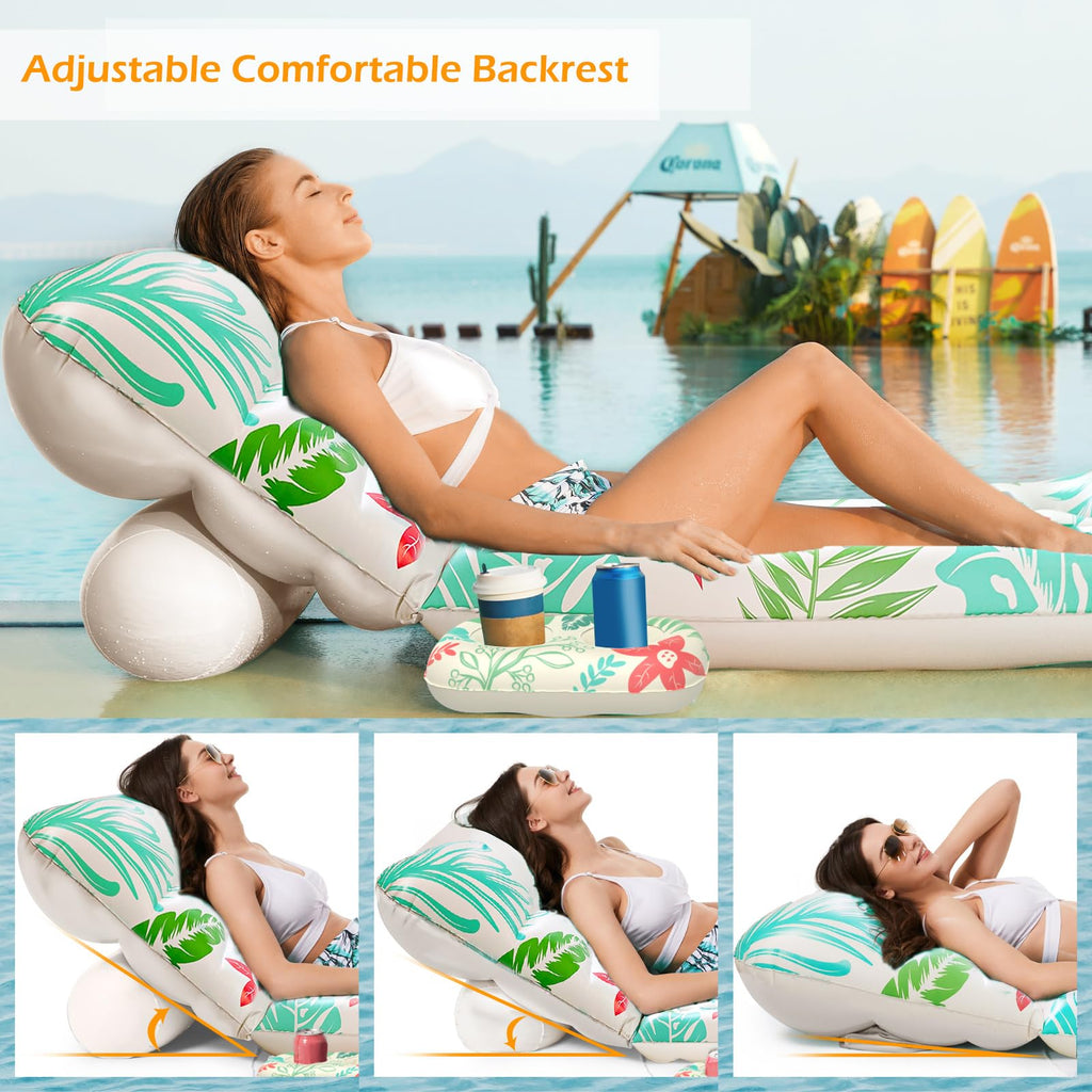 Jasonwell Adult Inflatable Pool Lounger with Cup Holders