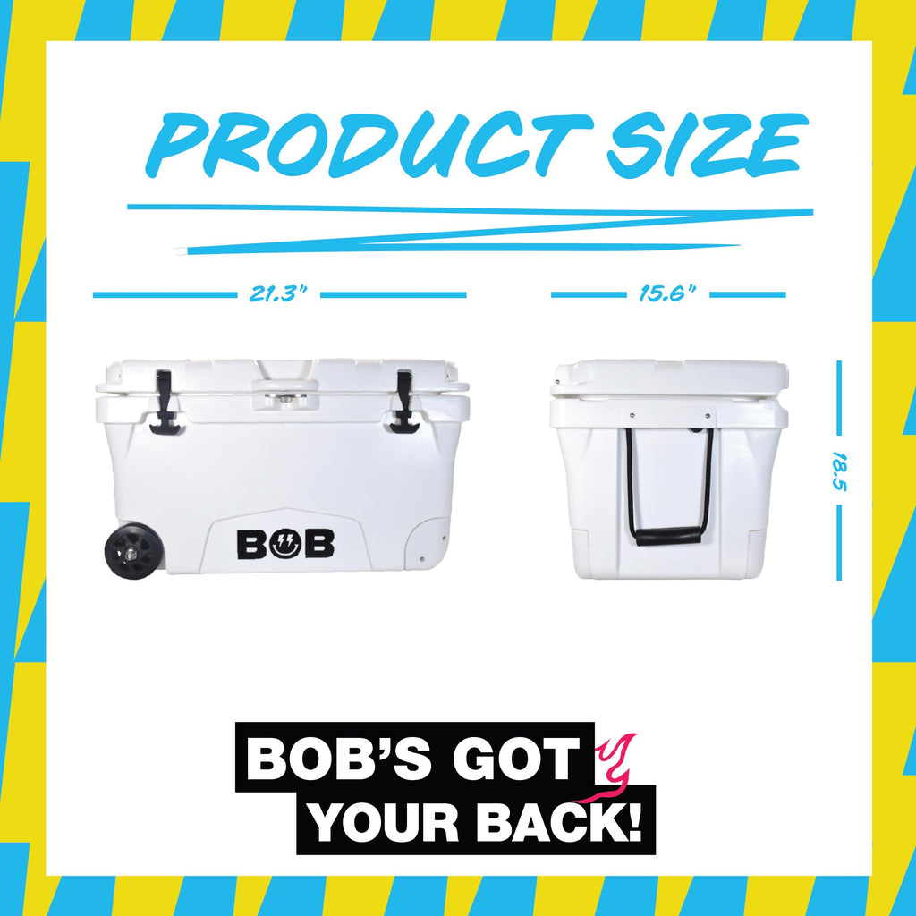 BOB THE COOLER CO 75 Qt Hard Cooler, Portable Rotomolded Travel Cooler with Heavy Duty Wheels, Leak-Proof, Great for Beach, Camping, Tailgating, Sports, & More