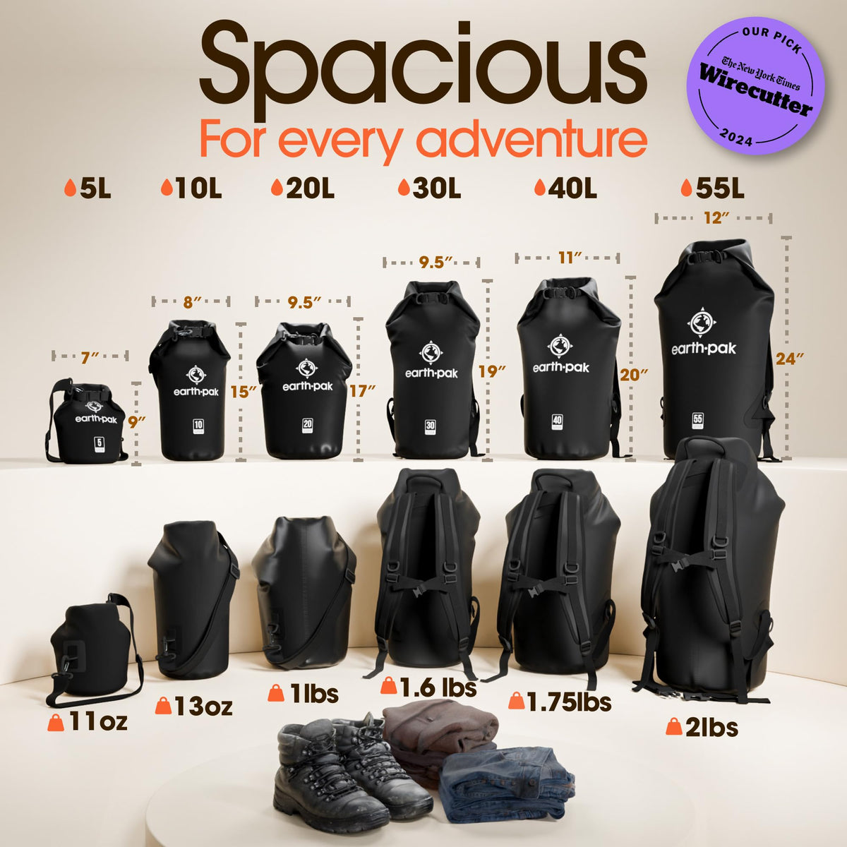 Earth Pak Waterproof Dry Bag - Roll Top Waterproof Backpack Sack Keeps Gear Dry for Kayak with Waterproof Phone Case