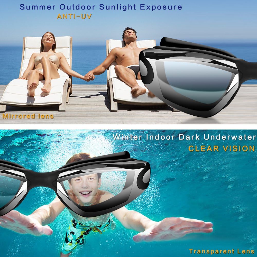 Hurdilen Swim Goggles Set with Cap, Nose Clip & Earplugs