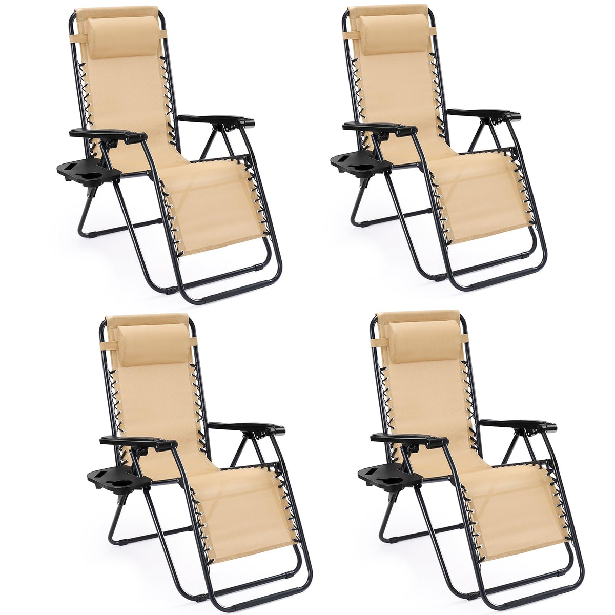 Sweetcrispy Zero Gravity Recliner Chairs with Cup Holders, 2-Pack