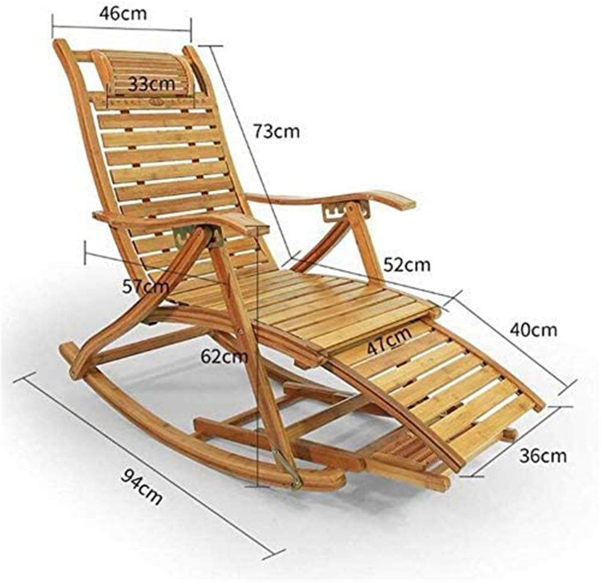 Adjustable Bamboo Folding Recliner Lounge Chair for Outdoors