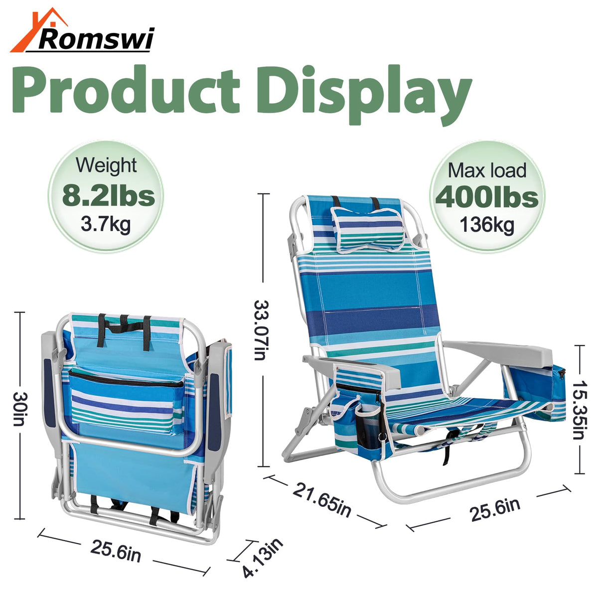 Romswi Extra-Wide Beach Chair for Outdoor Relaxation