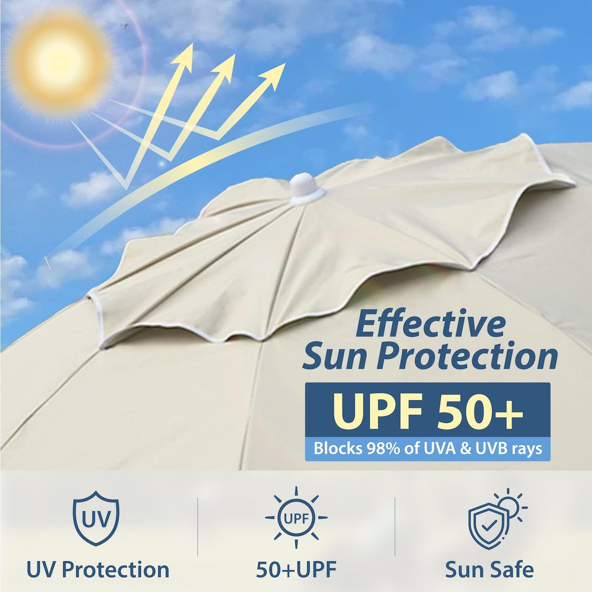AMMSUN 6.5-Ft Portable Shade Umbrella with Stand