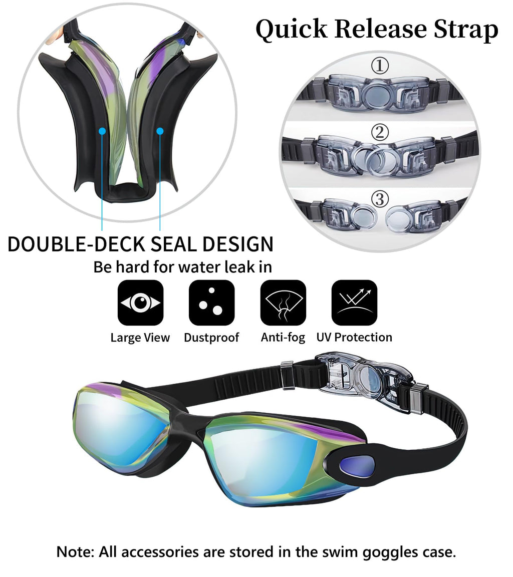 Hurdilen Swim Goggles Set with Cap, Nose Clip & Earplugs