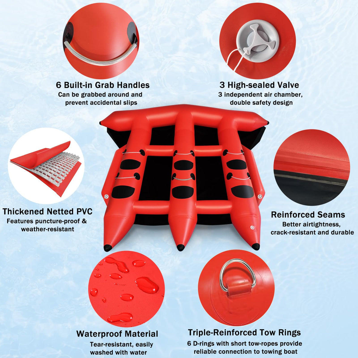 GYUEM 2–6 Rider Inflatable Towable Tube for Boating