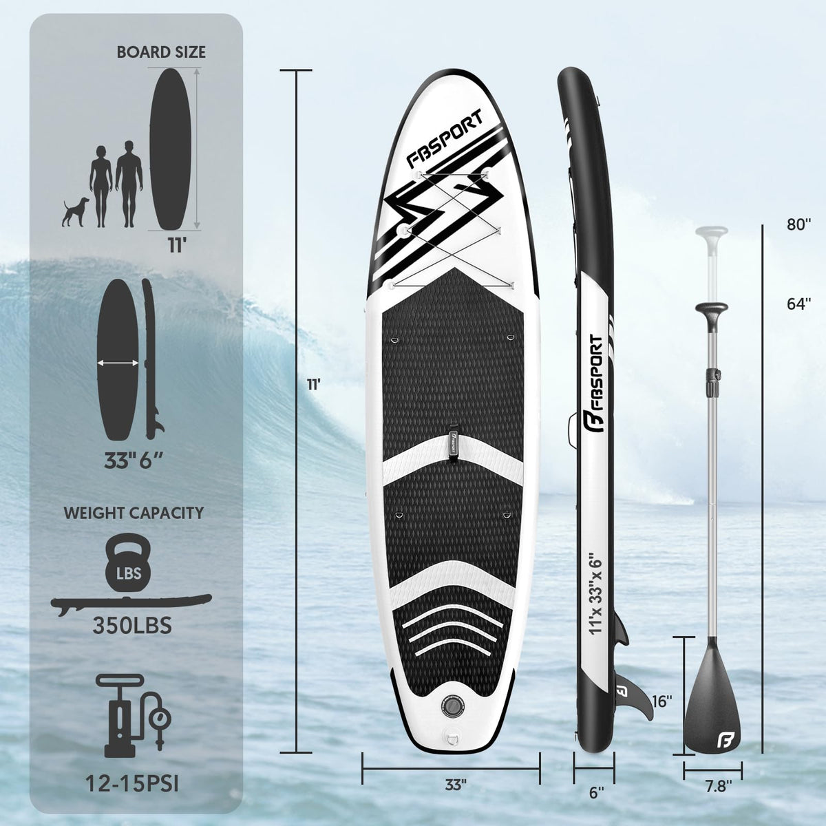 FBSPORT 11-Ft Inflatable Stand-Up Paddle Board Set