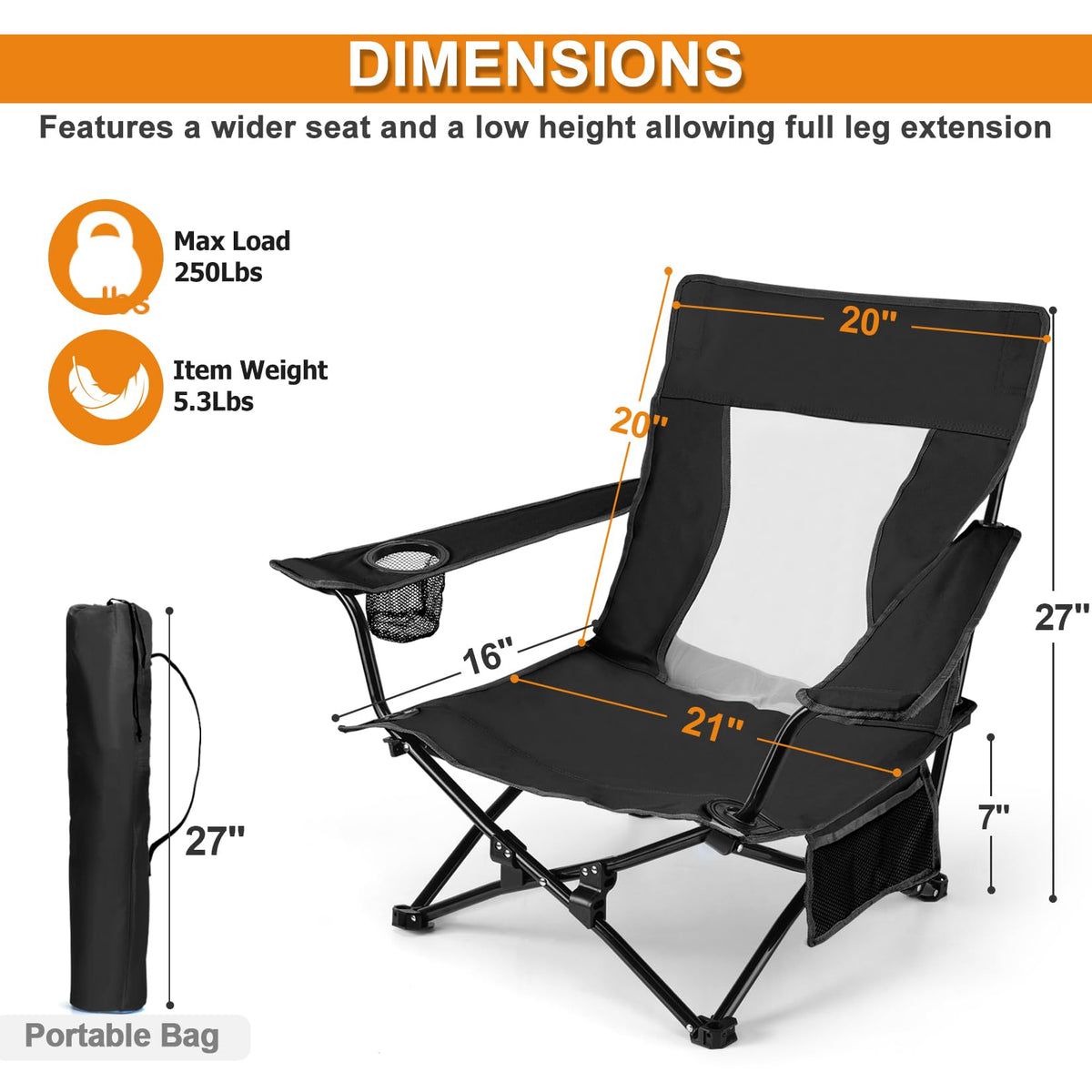 Joyfair Adult Folding Beach & Camping Chairs, 2-Pack