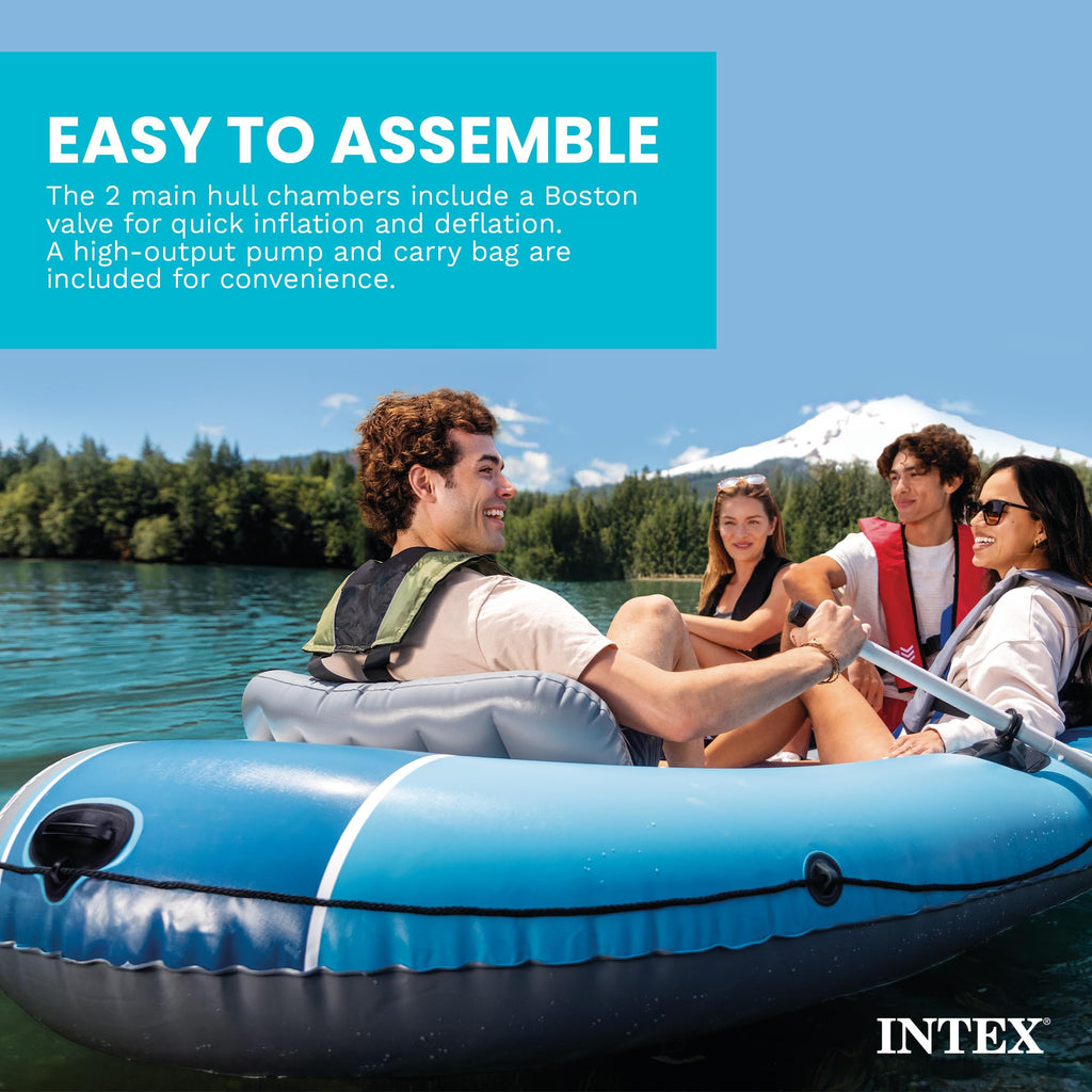 INTEX Excursion 4 Inflatable Boat Set with Oars & Pump