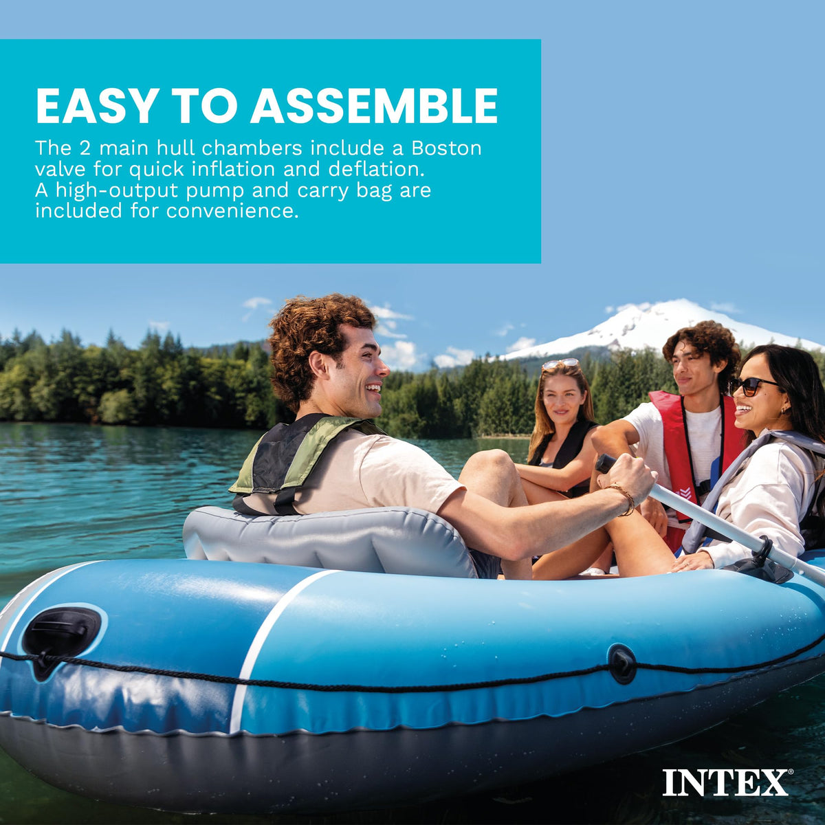 INTEX Excursion 4 Inflatable Boat Set with Oars & Pump