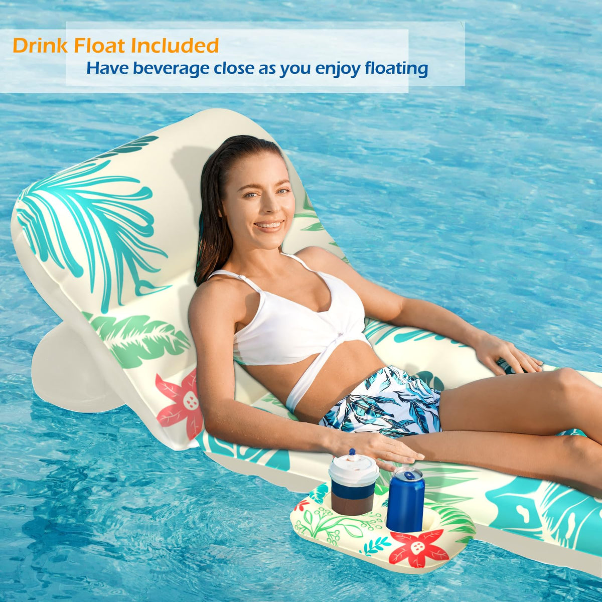 Jasonwell Adult Inflatable Pool Lounger with Cup Holders