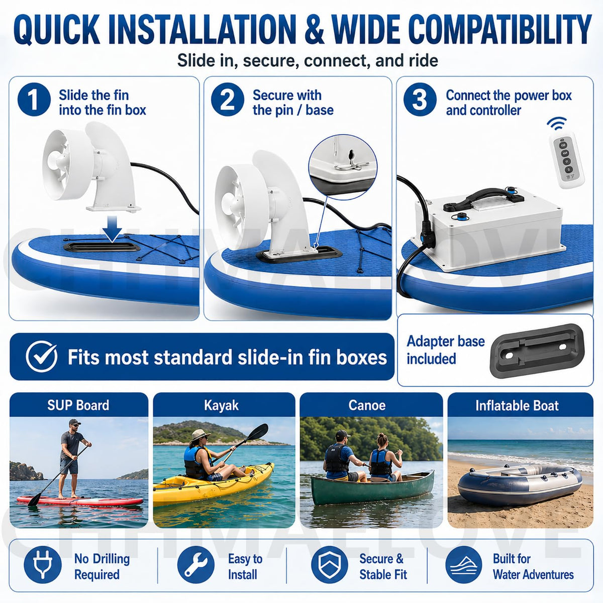 2500W Electric SUP Fin Motor Kit with 4-Speed Thruster