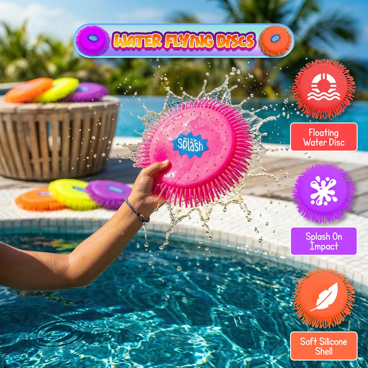 4E's Novelty 6-Pack Water Splash Discs Throw & Catch Game