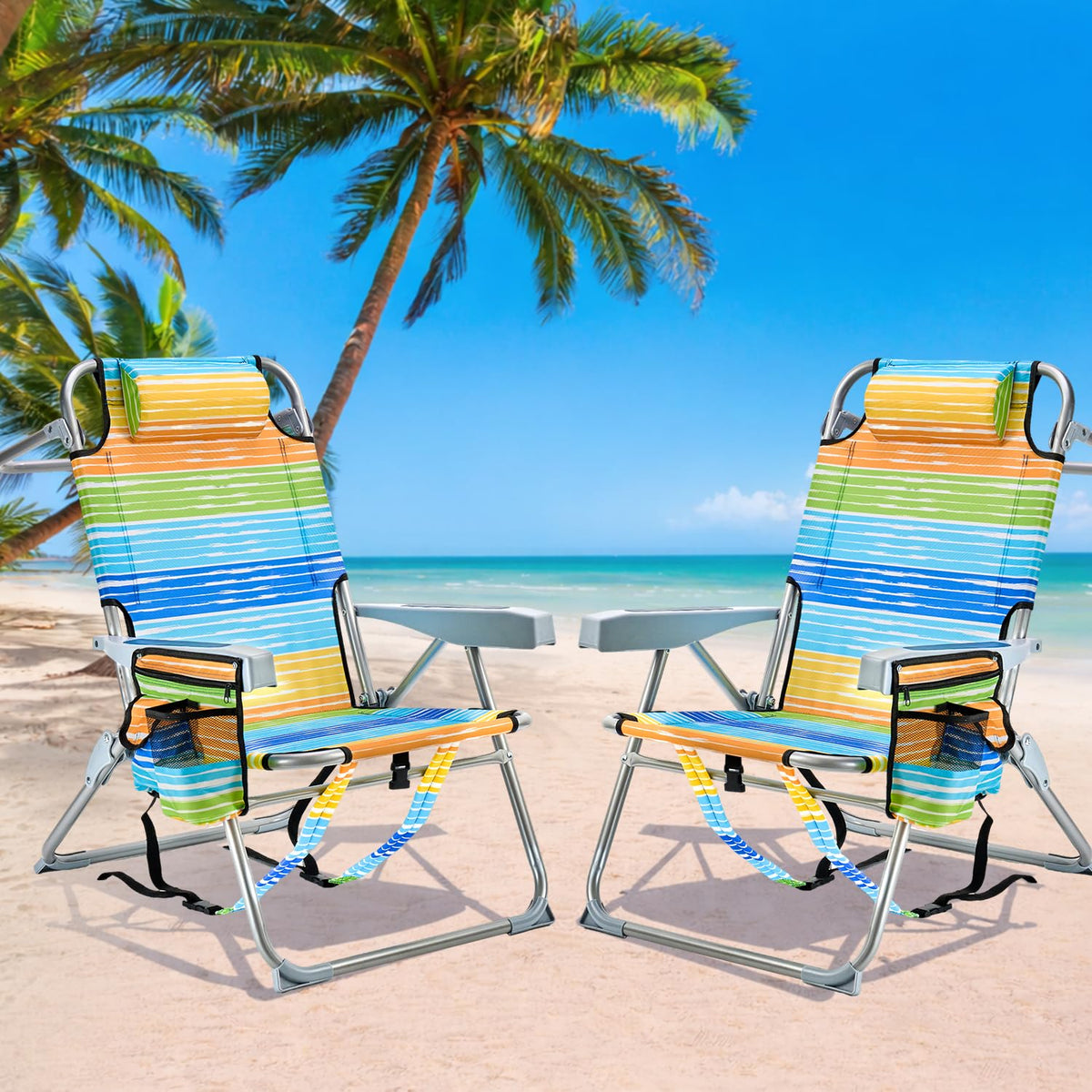 GVDV 4-Position Backpack Beach Chair with Cup Holder